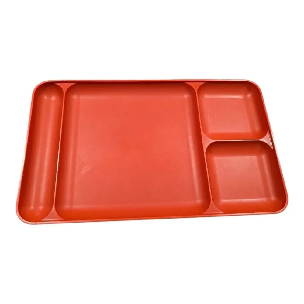 Vintage Tupperware Divided Cafeteria Trays Set of 2 Orange Plastic 15x9 4Section